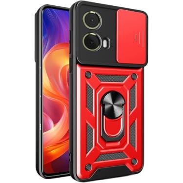 Imagem de Capa CSmall para Motorola Moto G85 5G - Capa de lente de câmera deslizante, proteção à prova de choque de grau militar com suporte de anel giratório - vermelha