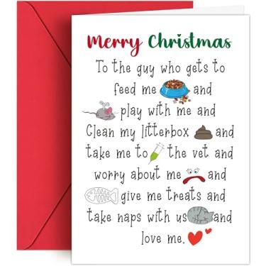 Imagem de Cartão de Natal HiFuler do Gato - Cartões de Natal engraçados de 12,7 cm x 17,8 cm com envelopes, cartões de felicitações de Natal de gato, presentes de Natal exclusivos para gatos, pai e mãe,