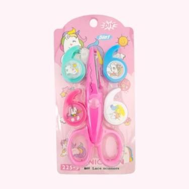 Imagem de Kit Tesoura Picotar Sem Ponta Com Fita Tape Escolar Infantil - Papelar