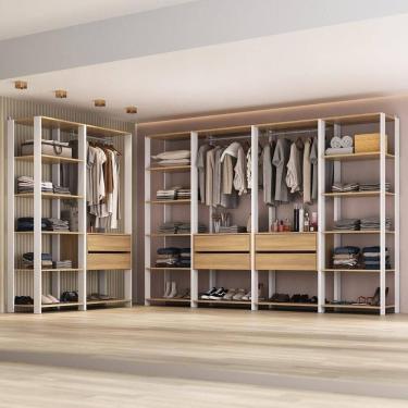 Imagem de Guarda Roupas Closet Modulado 405cm 6 Peças Com 6 Gavetas E Cabideiros Multimóveis MP4322 Branco Madeirado