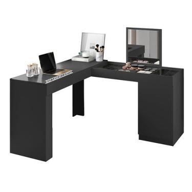 Imagem de Penteadeira Escrivaninha De Canto Com Espelho New Star Preta Mobler