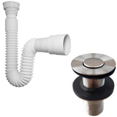 Imagem de Kit Valvula Click e Sifao Sanfonado Universal Extensivel e Banheiro Ra