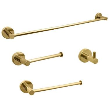 Imagem de Kit Banheiro Dourado Inox Acessorios Lavabo Luxo 4 Peças Conjunto Comp