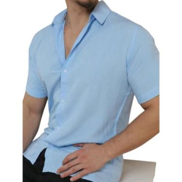 Imagem de Camisa Social Lisa Basica Masculina Verão Praia - Volgue, Azul bebê, P