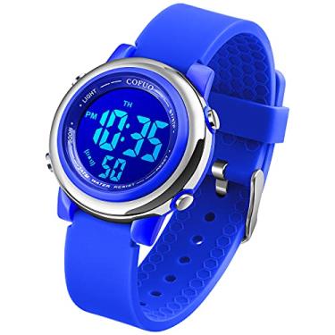 Imagem de cofuo Relógio esportivo digital infantil à prova d'água para meninas e meninos, esportes infantis ao ar livre com LED elétrico com alarme luminoso, cronômetro, relógio de pulso infantil, Roxo escuro