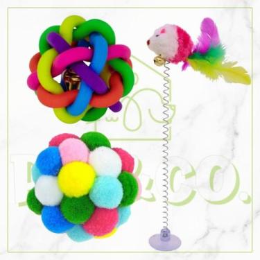 Imagem de Brinquedos para Gatos Monte seu Kit Bola Sino Pelúcia e Mola Maluca - 