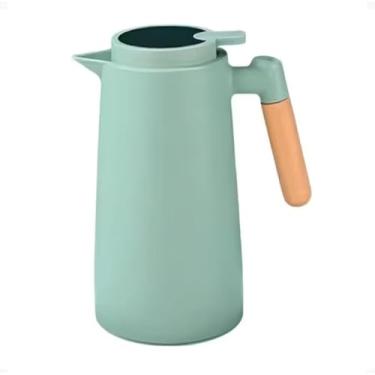 Imagem de Garrafa Térmica VERDE CLARO de Plástico com Cabo de madeira, Display digital, 1 litro, perfeita para café e chá e Termômetro digital