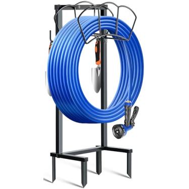 Imagem de EONFAY Suporte de mangueira de jardim, suportes de mangueira de água resistentes, suporte de mangueira de metal resistente, organizador de mangueira, suporte de cabide de mangueira de água, estaca de