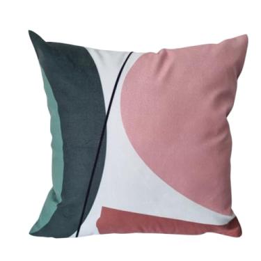 Imagem de Capa de Almofada Decorativa Geométrica, 44x44cm, Design Moderno, Rosa, Azul e Verde, tendencia decoração, suede aveludado, boho