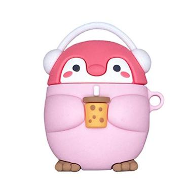 Imagem de BONTOUJOUR Capa para fone de ouvido compatível com AirPods Pro/3, super fofa para fones de ouvido de pé bebê pinguim com chá de leite em estojo de AirPods de mão, elegante Kawaii macio silicone proteção de fone de ouvido - rosa
