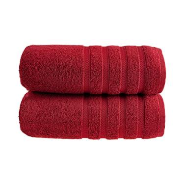 Imagem de HALLEY Pacote com 2 toalhas de banho turcas premium (2 peças) 650 GSM altamente absorvente super macio 100% algodão - 2 toalhas de banho (vermelhas)