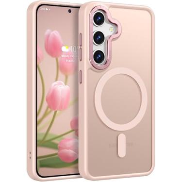 Imagem de Capa Rayboen magnética para Samsung Galaxy S24 e S25, [compatível com Magsafe] Proteção Slim Fit com toque de pele, parte traseira rígida translúcida e bordas macias, Rosa Magnético