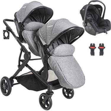 Imagem de Carrinho para Gemeos Kiddo Pair Cinza Bebe Conforto Moises