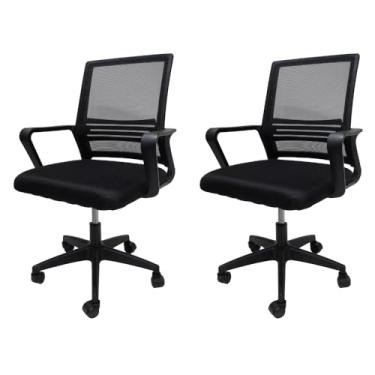 Imagem de Kit 02 Cadeiras De Escritório Estofada Diretor Secretária Giratória com Regulagem de Altura Michigan Preta