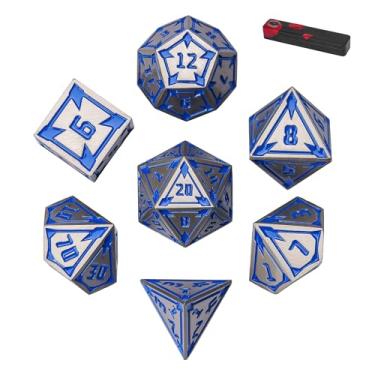Imagem de UDIXI Metal DND Dice Set, 7PCS D&D RPG Dice Set Lozenge Pattern, with Metal Gift Box, for Dungeons and Dragons Tabletop Game (Nickle)