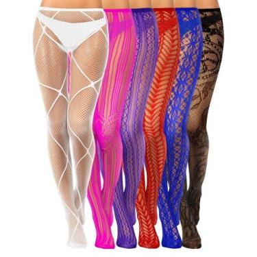 Imagem de Meias de meia-calça Skylety, 6 pares femininas, tamanho grande, L-XXXL