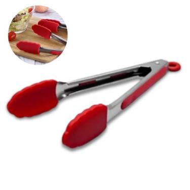 Imagem de Pinça Pegador Culinário Silicone 30 Cm Multiuso Inox Fritura Vermelho 