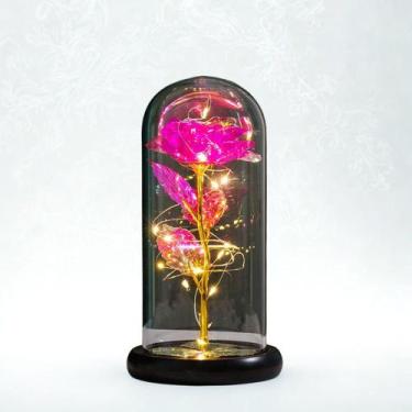 Imagem de Luminária de Rosa com Cupula de Vidro Luzes De Led - Genérica, Rosa