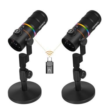 Imagem de COMICA D10 Pro D Combo XLR USB Microfone Dinâmico com Receptor, Suporte para Microfone de Mesa para Jogos/Gravação de TikTok/Podcast, Suporte para Botão de Silenciamento de luz RGB para PC, Smartphone