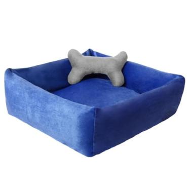 Imagem de Caminha Pet Cama De Cachorro E Gato Casinha Confortável Lavável Antiderrapante 55cmx50cm Colchonete (azul com osso cinza)