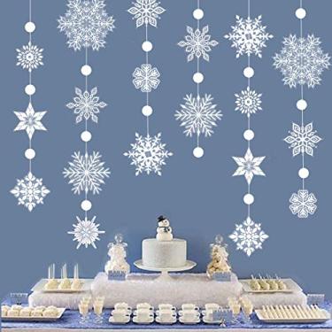 Imagem de Transparent White Large Snowflake Garland Streamers for Frozen Birthday Baby Shower Party, Winter Wonderland White Snowflake Banner kit Hanging Snow Flakes for Christmas New Year Party Decoration