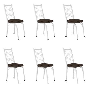 Imagem de Kit 6 Cadeiras De Cozinha Delaware Estampado Imbuia Pés De Ferro Branco