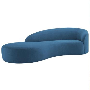 Imagem de Divã Recamier Orgânico França 160cm Lado Direito Linho Azul Royal