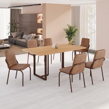 Imagem de Conjunto Sala De Jantar Mesa 160x90cm Base Lunna Tampo Mdf Malibu Marrom