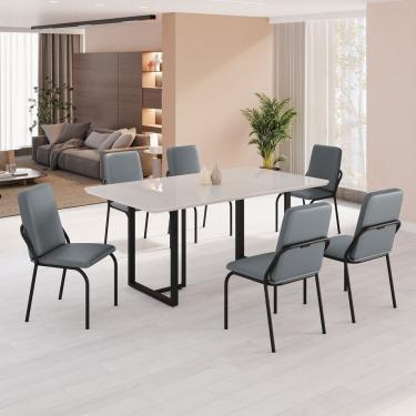 Imagem de Conjunto Sala De Jantar Mesa 160x90cm Base Lunna Tampo Mdf Com Vidro Malibu Grafite - Preto