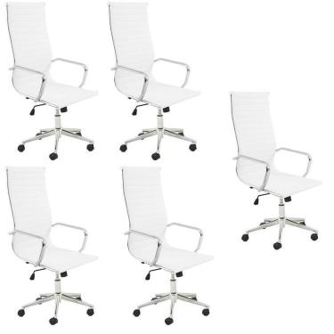 Imagem de Kit 5 Cadeiras De Escritório Presidente Giratória Office Sevilha Alta Branco