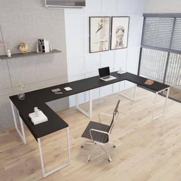 Imagem de Kit 2 Mesas De Escritório Em L Estilo Industrial 1,50mx1,50m Kuadra ônix-branco Chess