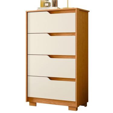 Imagem de Cômoda Sara 4 Gavetas em MDF com Puxador Cava Off White e Cinamomo Estilo Contemporâneo...