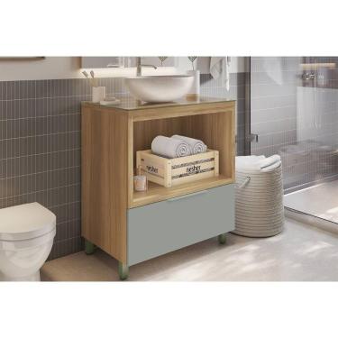 Imagem de Bancada De Banheiro Balcão Marquesa C- 1 Gaveta E 1 Nicho 80cm Nature-verde - Nesher