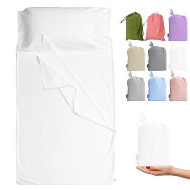 Imagem de Forro de saco de dormir 100% algodão - sacos de dormir adultos - lençóis de acampamento lençóis de viagem de hotel com zíper de comprimento total (luxo único - 105 x 220 cm, branco)