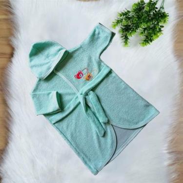 Imagem de Roupão De Banho Bordado Bebe com Capuz Infantil Atoalhado Menina Menin