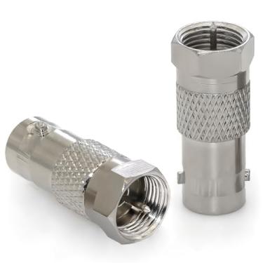 Imagem de 2 peças conector coaxial tipo F macho para BNC fêmea, adaptador coaxial de acoplador BNC tipo F cobre para scanner, câmera de segurança, rádio FM, GPS, dispositivos de satélite e câmeras CCTV (não