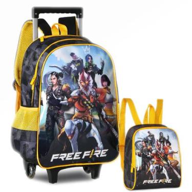 Imagem de Kit Mochila Free Fire Com Capuz de Rodas Lancheira Térmica - Clio Styl