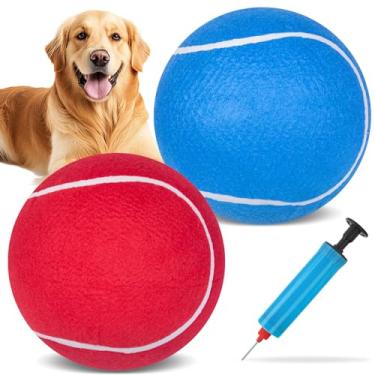 Imagem de Bolas de tênis para cães – bolas de tênis gigantes de 24 cm para cães, 2 pacotes de bolas de tênis infláveis extragrandes, brinquedo de quebra-cabeça interativo para cães pequenos, médios e grandes, para treinamento em ambientes internos e externos