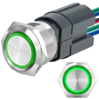 Imagem de ZJWZJH Interruptor de Botão de Pressão de 22 Mm 15A 110 V/120 V Travamento 2No Dpst Angel Eye Led Aço Inoxidável Redondo Autotravamento 7/8'' com Soquete de Fio