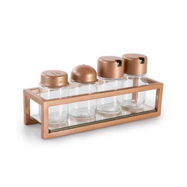 Imagem de Galheteiro 5 Peças Azeite Vinagre Sal Palito Aço e Vidro Cor - Forma, 