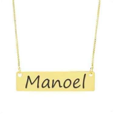 Imagem de Colar Nome Personalizado Chapinha Gravação Manoel Banhado Ouro 18K - 999004079