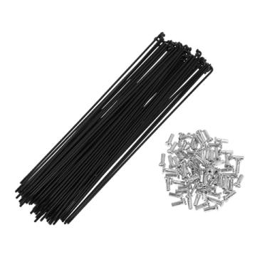 Imagem de TUCKBOLD Conjunto de 72 raios de bicicleta de 14G 193 mm com raio de roda de bicicleta aço carbono preto