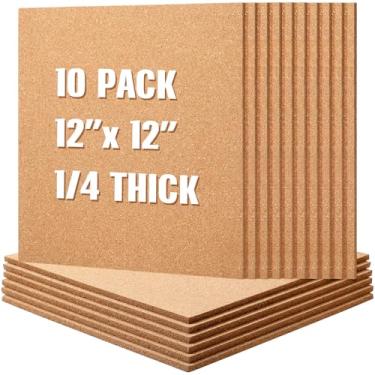 Imagem de Kosiz Pacote com 10 placas de cortiça quadradas de 30,5 x 30,5 cm, 1/10.2 cm de espessura, para parede, quadros-avisos, azulejos para parede, escola, escritório, decoração de casa