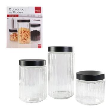 Imagem de Conjunto de Potes de Vidro com Tampa de Inox, 3 Peças, 700ml/1000ml/1600ml, Transparente