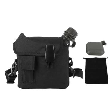 Imagem de Garrafa de água ao ar livre de grande capacidade 1.5l à prova de vazamento garrafa de água portátil com bolsa de cintura para camping pvc nylon 19x19x8cm (Preto)