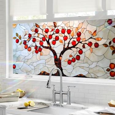 Imagem de BVBOX Película de privacidade para janela de 44,5 cm x 99,8 cm, adesivo de filme de vitral com bloqueio solar de cerejeira, adesivo de vidro decorativo não adesivo para controle de calor de porta