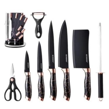 Imagem de Conjunto de Facas, 8 Peças, Faqueiro com Suporte Base Giratória, Aço Inox, Profissional