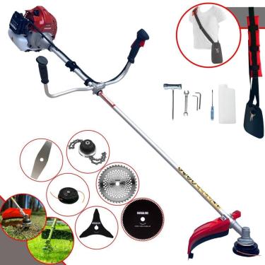 Imagem de Aparador de Grama Completo Kawashima BCJ431-L À Gasolina 2T 43cc 10000rpm 1,7HP de Potência Com Kit 4 Lâminas de Corte, Trimmer e Carretel de Nylon
