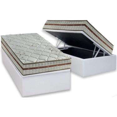 Imagem de Cama Box Baú Solteiro: Colchão Molas  Ensacadas D Angelis Anjos Classis + Base CRC Suede White (88x188)