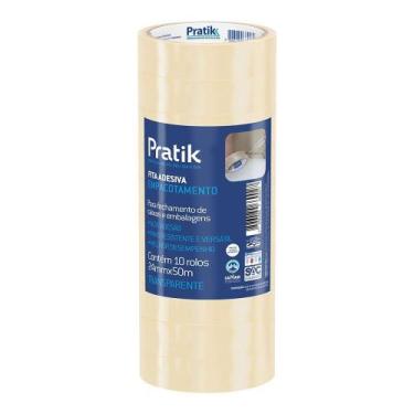 Imagem de Fita Empacotamento Pratik 24mmx50m Transparente - Embalagem com 10 Uni